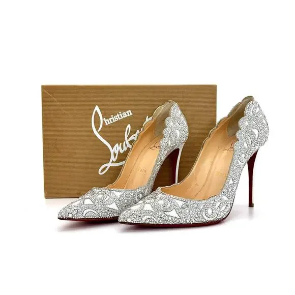 Christian Louboutin Top Vague 100 Kid Crystal Embellished Pumps Women’s 37.5 - Picture 2 of 9